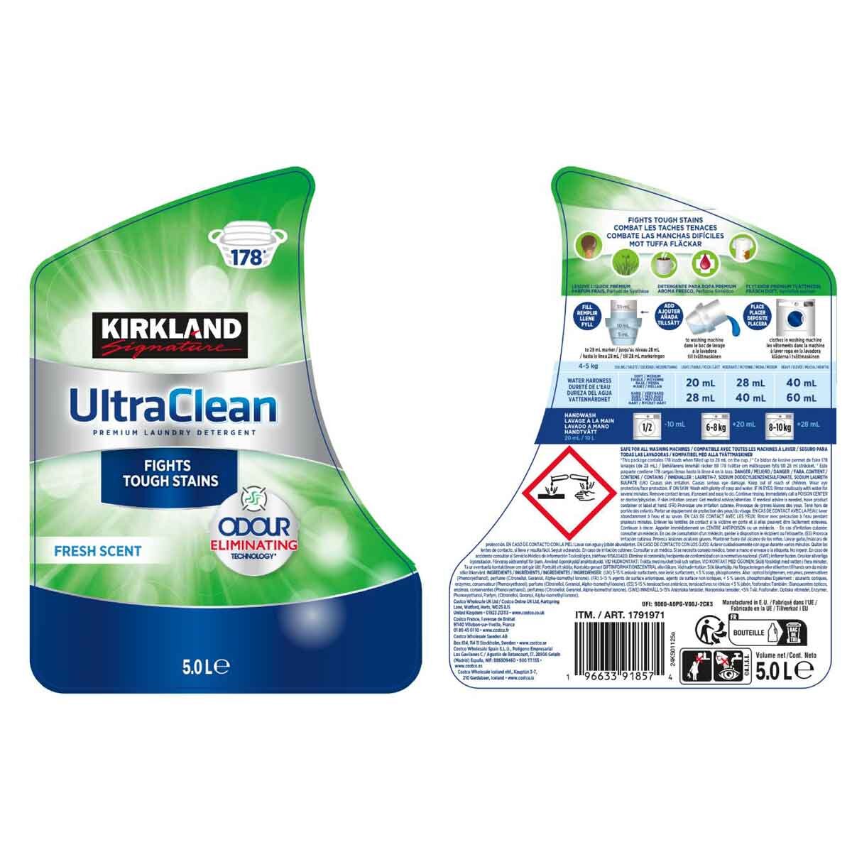 Kirkland Signature Ultra Clean Bio Laundry Liquid, 5L (178 Wash)