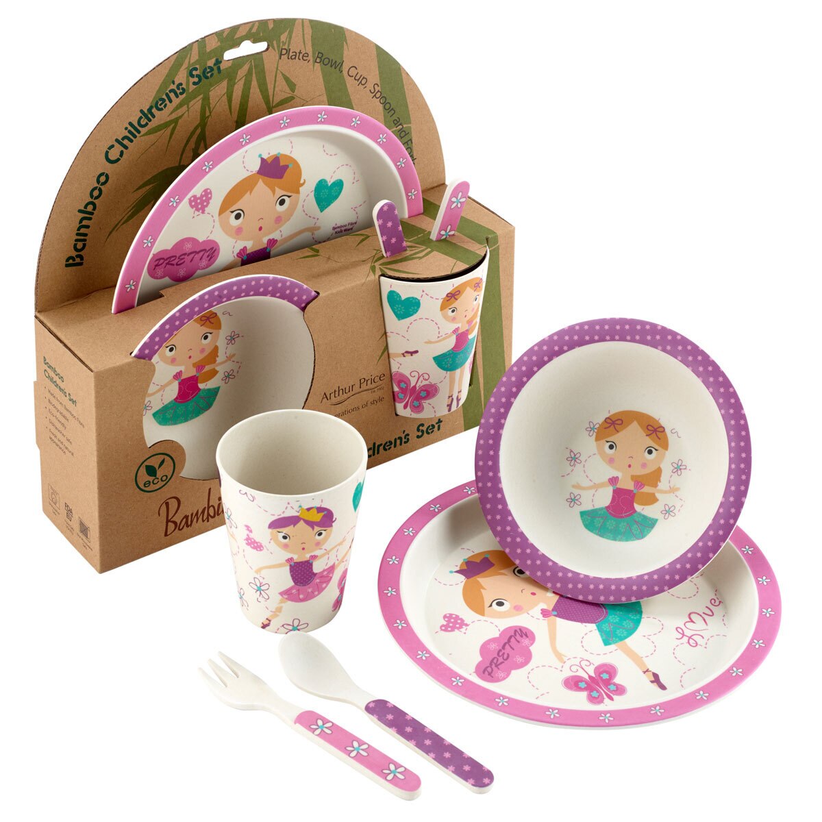 Arthur Price Bambino Princess Children's 5 Piece Bamboo Dinnerware Set