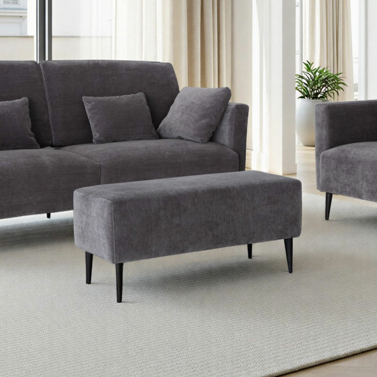 MOONAP Monroe Dark Grey Fabric Footstool