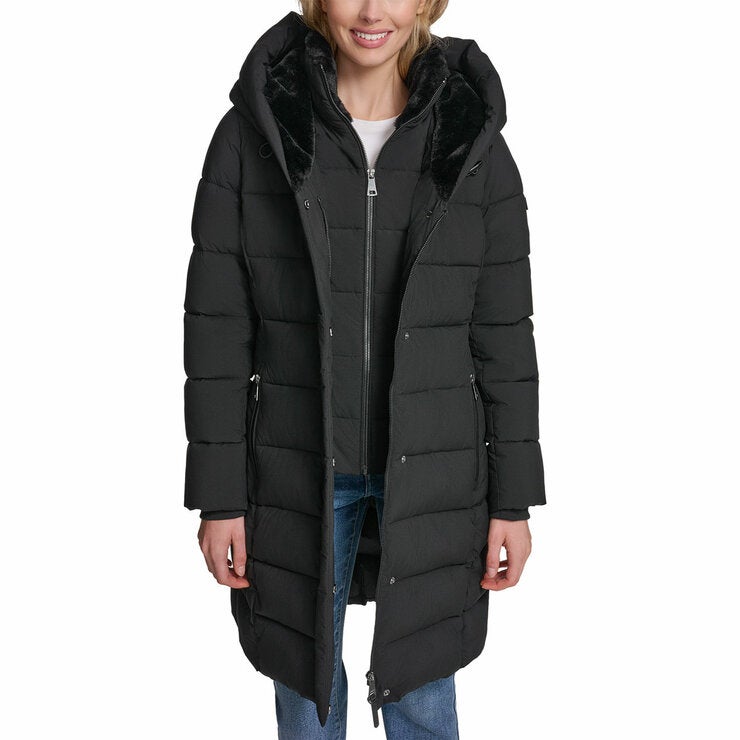 DKNY Women's Puffer Coat with Plush Hood DKNY Women's Puffer Coat with Plush Hood