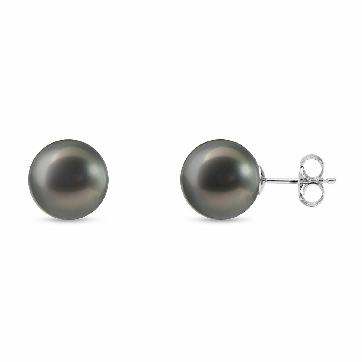 9-9.5mm Cultured Tahitian Pearl Stud Earrings, 14ct White Gold