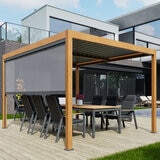 Alvivo 9ft 8" x 13ft 3" (3 x 4m) Wood-Look Louvered Aluminium Pergola Bundle with 3 Pull-Down Screens