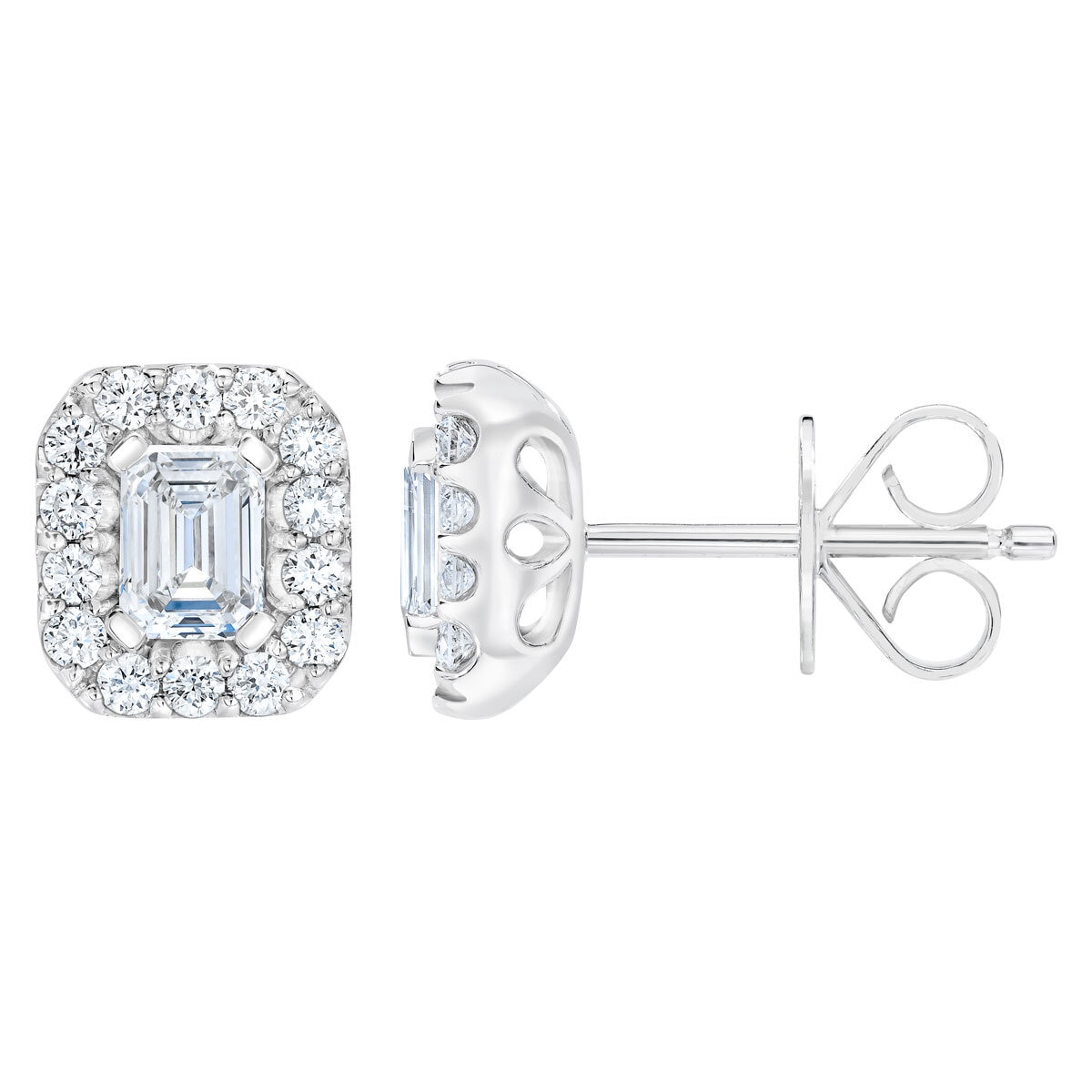1.0ctw Emerald Cut Halo Earrings