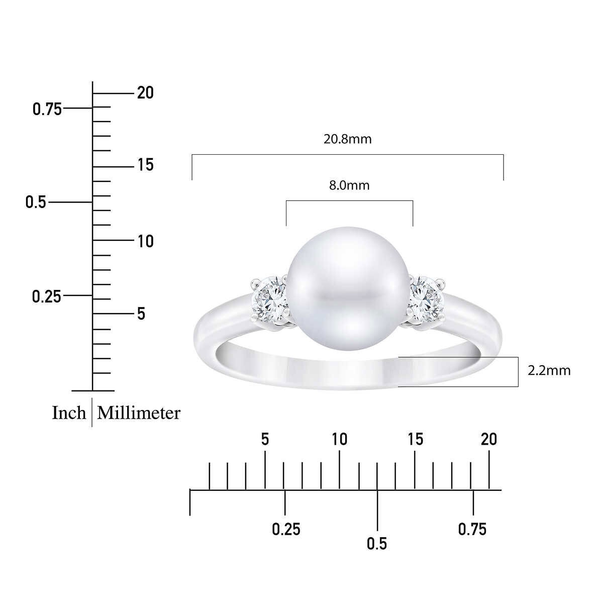 8 8.5mm Freshwater White Pearl 0.21ctw Diamond Ring 14