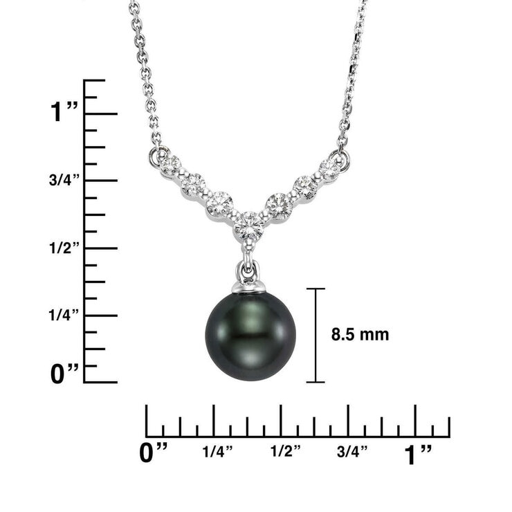 8.0-9.0mm Tahitian Cultured Pearl & 0.35ctw Diamond Pendant, 14ct White Gold 8.0-9.0mm Tahitian Cultured Pearl & 0.35ctw Diamond Pendant, 14ct White Gold