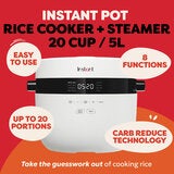 Lifestyle image showing features of the rice cooker and steamer Lifestyle image showing features of the rice cooker and steamer