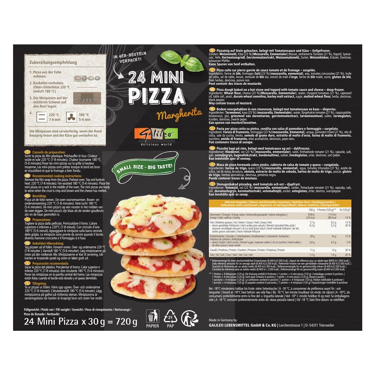 Galileo Mini Margherita Pizza, 720g