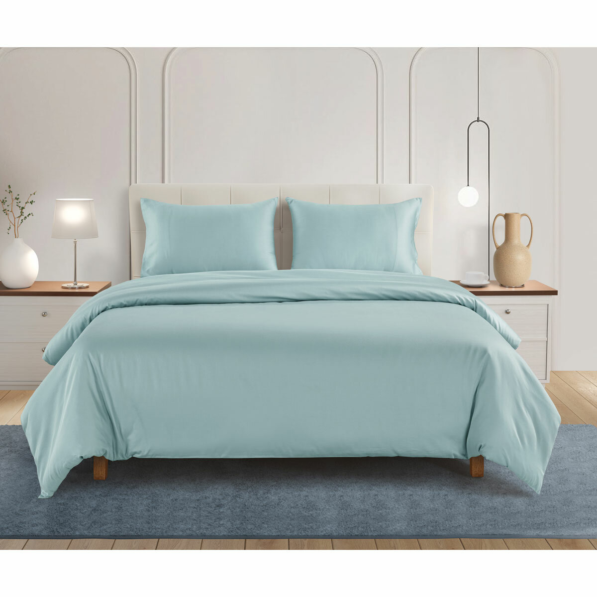 Welhome 500 Thread Count Lyocell Cotton Blend Duvet Set in Blue, Double