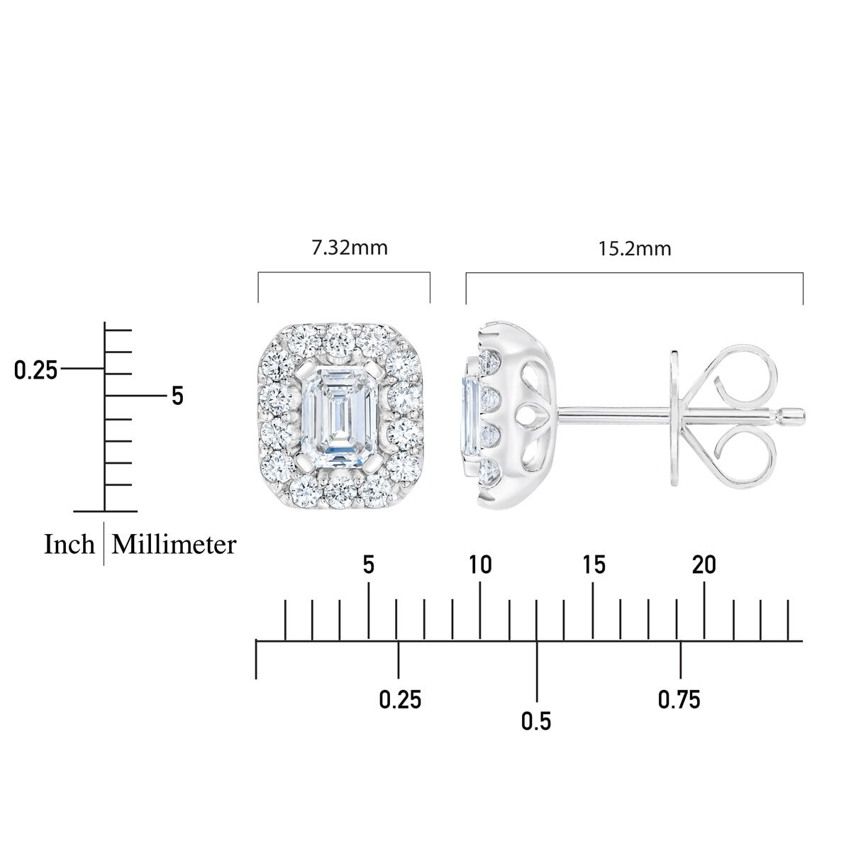 1.0ctw Emerald Cut Halo Earrings