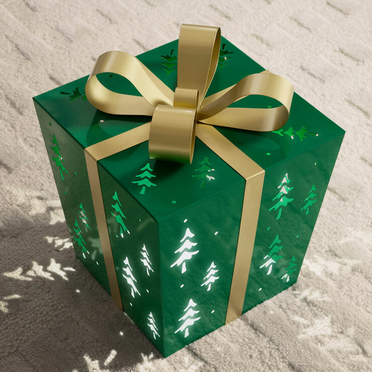 Green Metal Gift Boxes with LED Tree Pattern – Set of 3