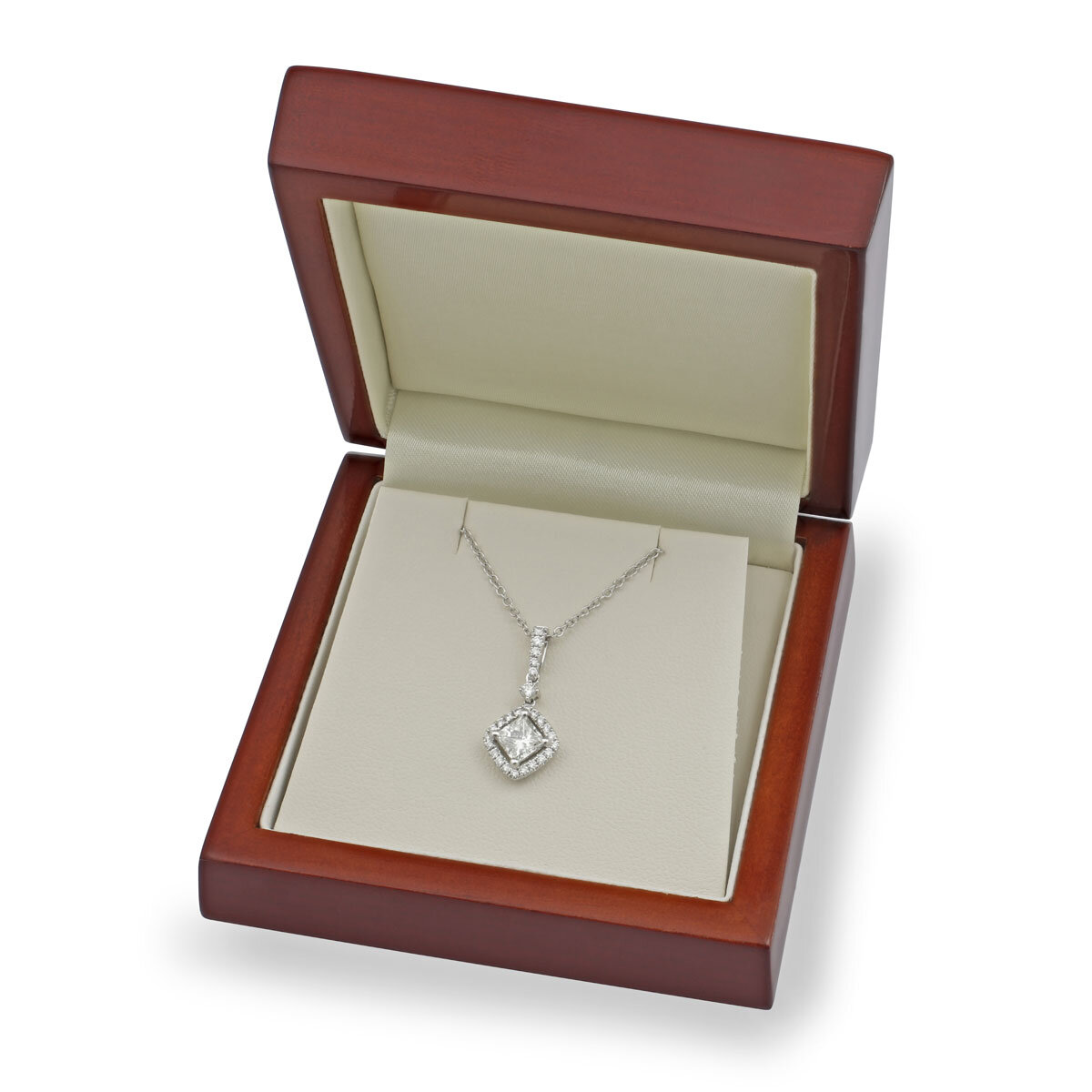 1.00ctw Princess Cut Diamond Halo Drop Pendant, 18ct White Gold