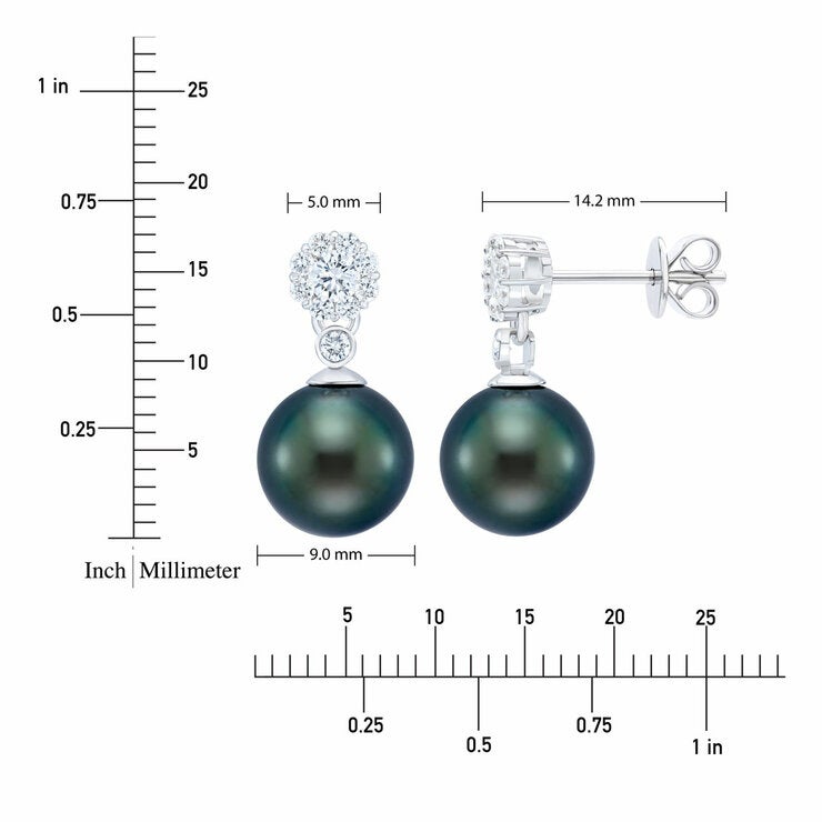 8-9mm Tahitian Pearl & 0.45ctw Diamond Earrings, 14ct White Gold 8-9mm Tahitian Pearl & 0.45ctw Diamond Earrings, 14ct White Gold