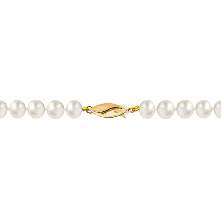7-7.5mm Cultured Freshwater White Pearl Necklace, 14ct Yellow Gold