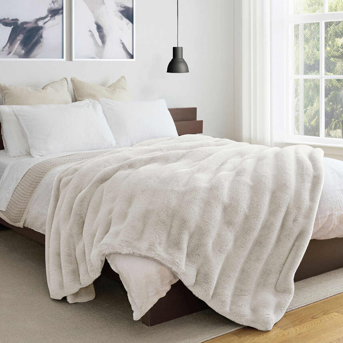 Colour Your Home Stripe Faux Rabbit Fur Blanket in 3 colours, 248 x 233cm