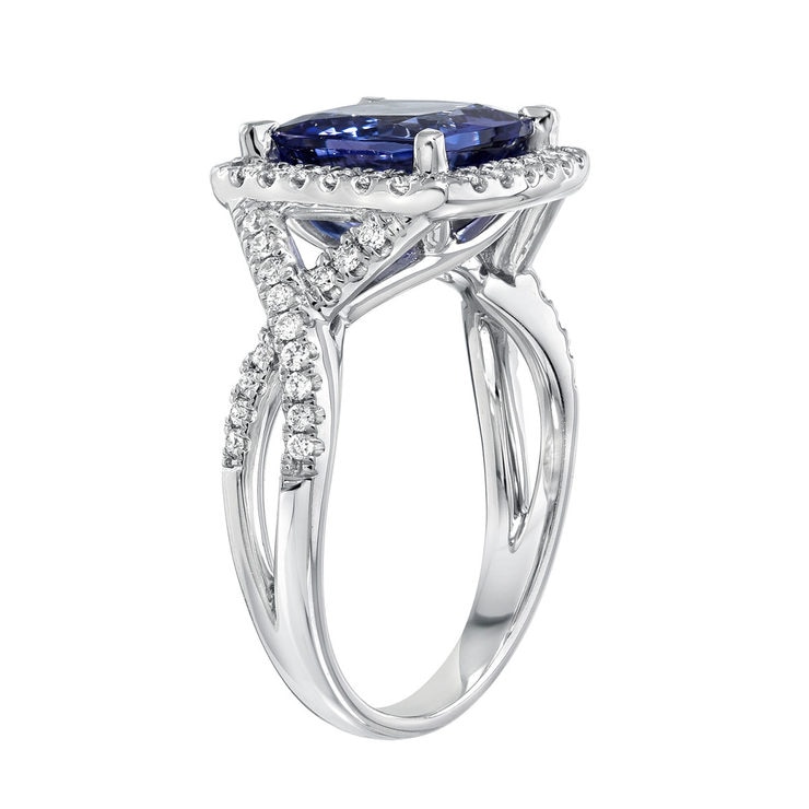 Cushion Cut Tanzanite and 0.36ctw Diamond Ring, 18ct White Gold Costco UK