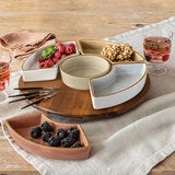 Over & Back Acacia Lazy Susan, with 5 Stoneware Dishes Over & Back Acacia Lazy Susan, with 5 Stoneware Dishes