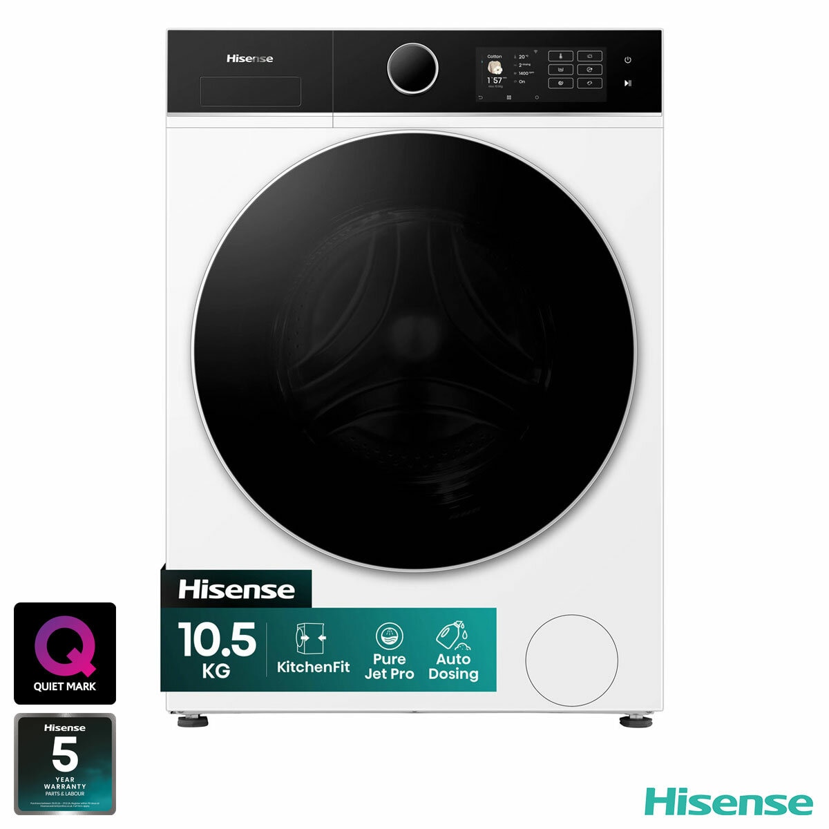 Hisense KitchenFit 5i Series WF5I1045BWQ, 10.5kg Washing Machine, A Rated in White