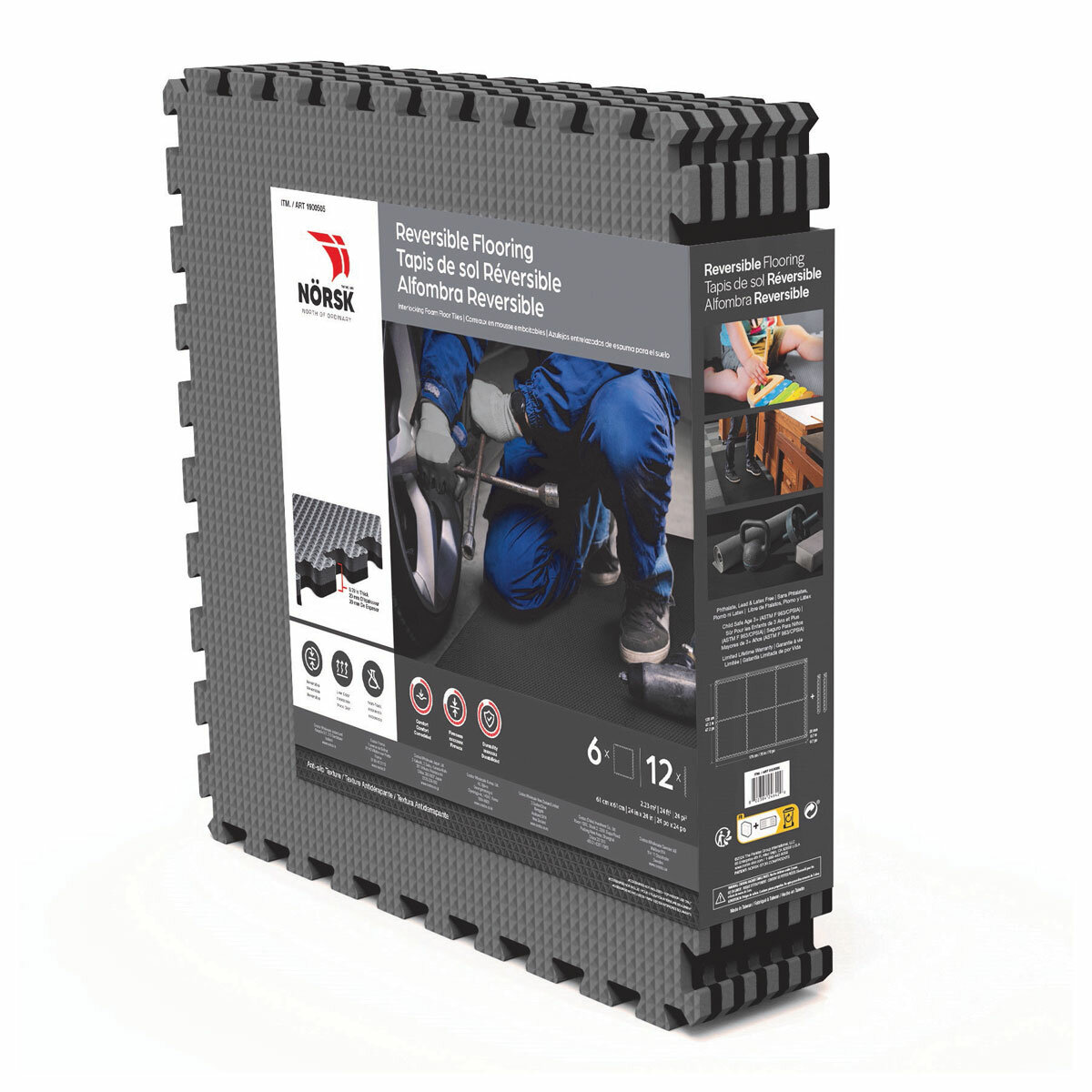 Norsk Reversible Foam Flooring, 6 Pack - 61 x 61cm (Total of 2.23m² Per Pack)