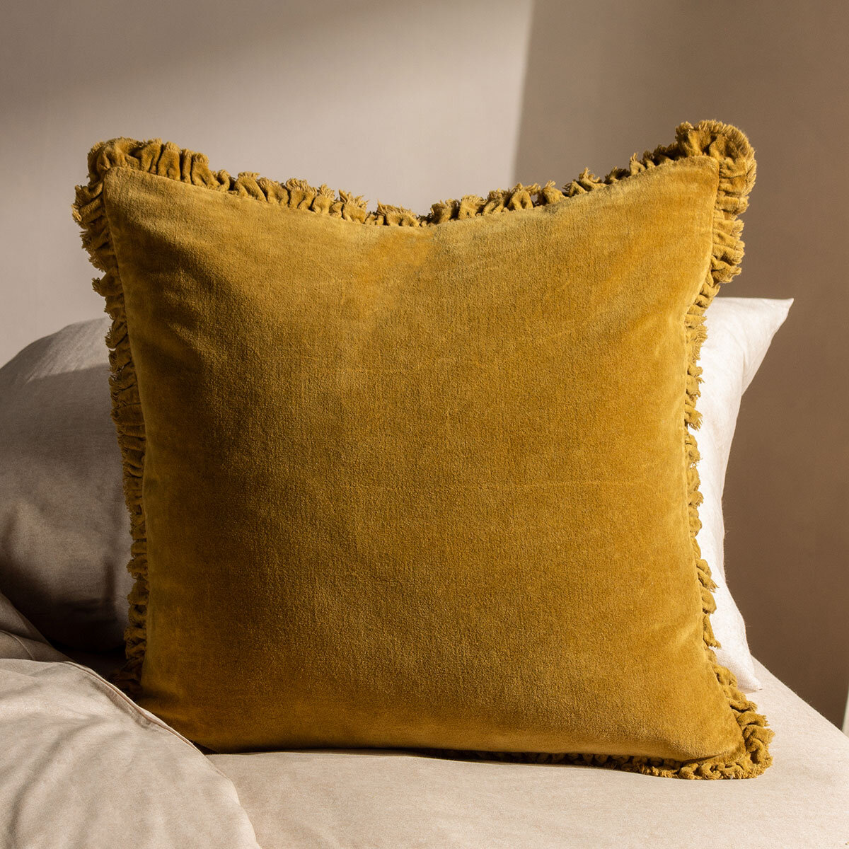 Furn Bertie Velvet Feather Fill Cushion 2 Pack in Saffron, 45 x 45 cm
