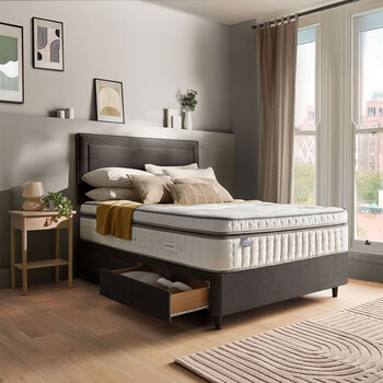 Silentnight Velvet 4 Drawer Divan Base with Malvern Headboard in 3 Colours & 3 Sizes