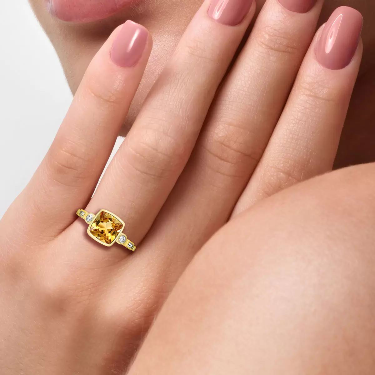 Citrine and Diamond Ring , 14ct Yellow Gold