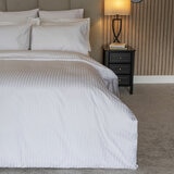 Belledorm 540 Thread Count Satin Stripe White Duvet Cover Set in 3 Sizes