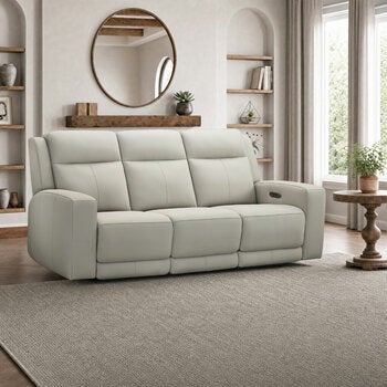 Simon Li Wren Light Grey Leather Power Reclining 3 Seater Sofa with Power Headrest