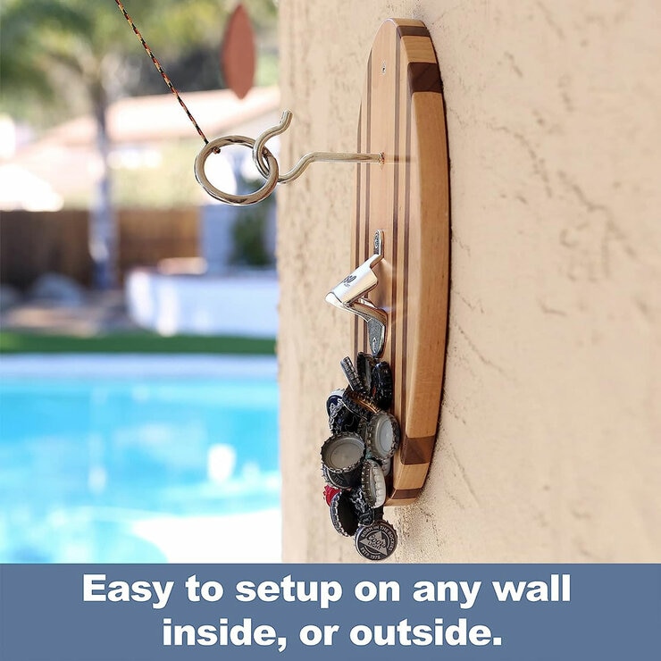 Lifestyle image showing the hook and ring game set up on a wall
