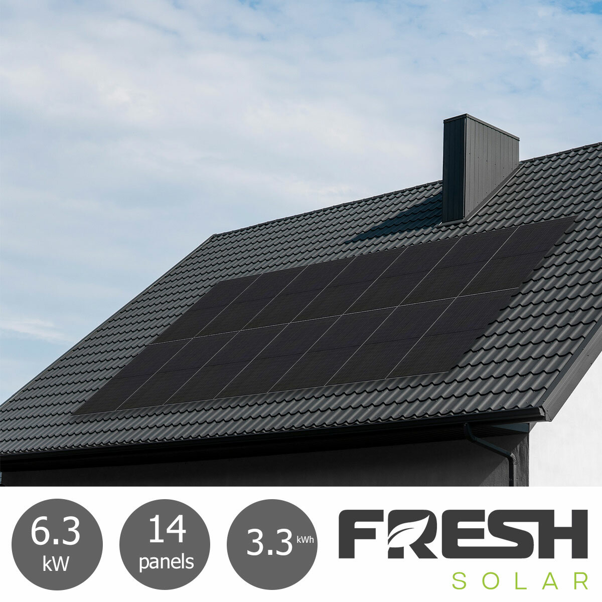 Fresh Solar 6.3kW Solar PV System [14 Panels] with 3.3kW Fox Battery - Fully Installed