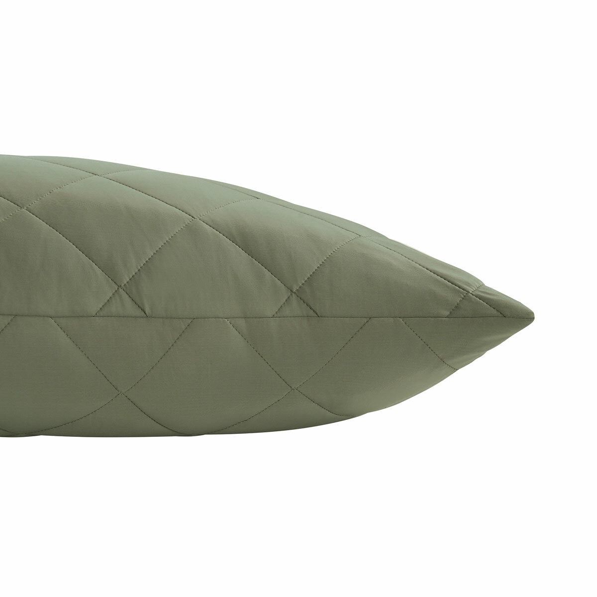 Quilted green body pillow with diamond stitching