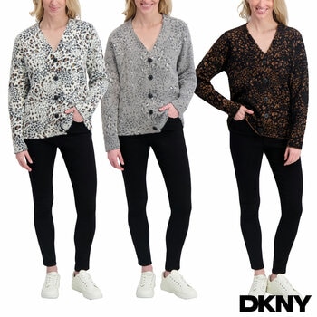 DKNY Ladies Leopard Print Cardigan
