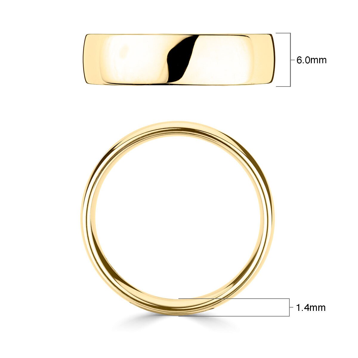 6.0mm Basic Light Court Wedding band. 18ct Yellow Gold