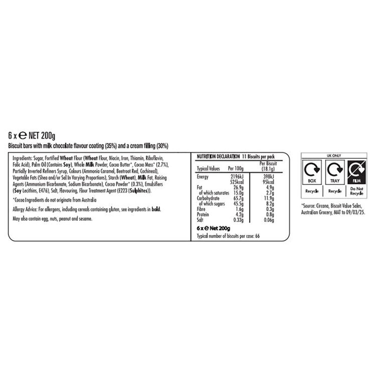 Arnotts Tim Tam Original Chocolate Biscuits, 6 x 200g