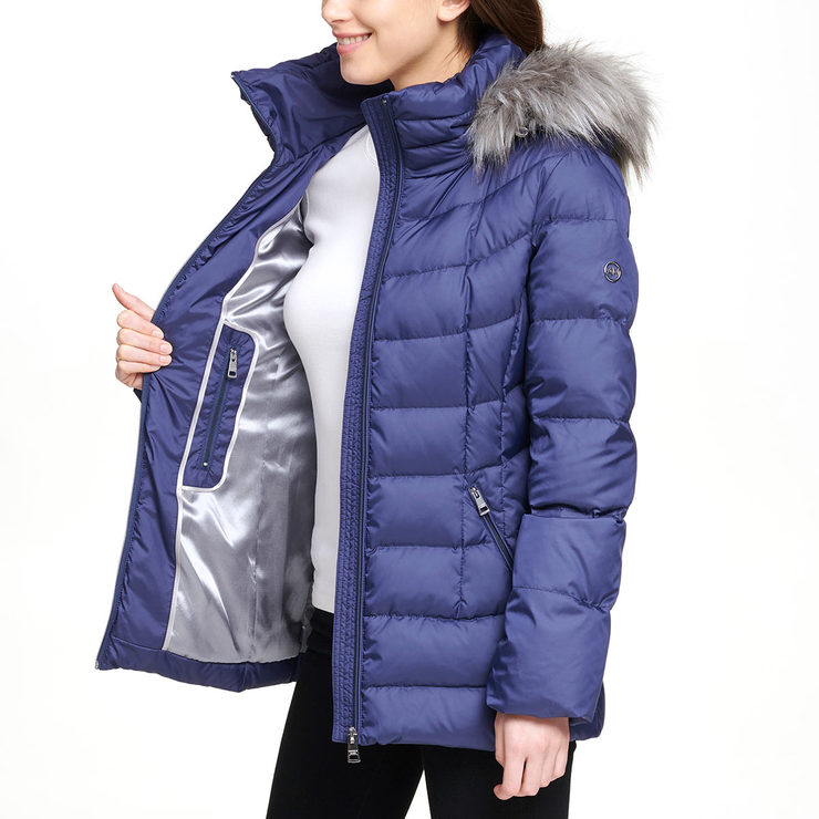 Andrew Marc Women's Short Down Jacket with Hood in Blue Costco UK