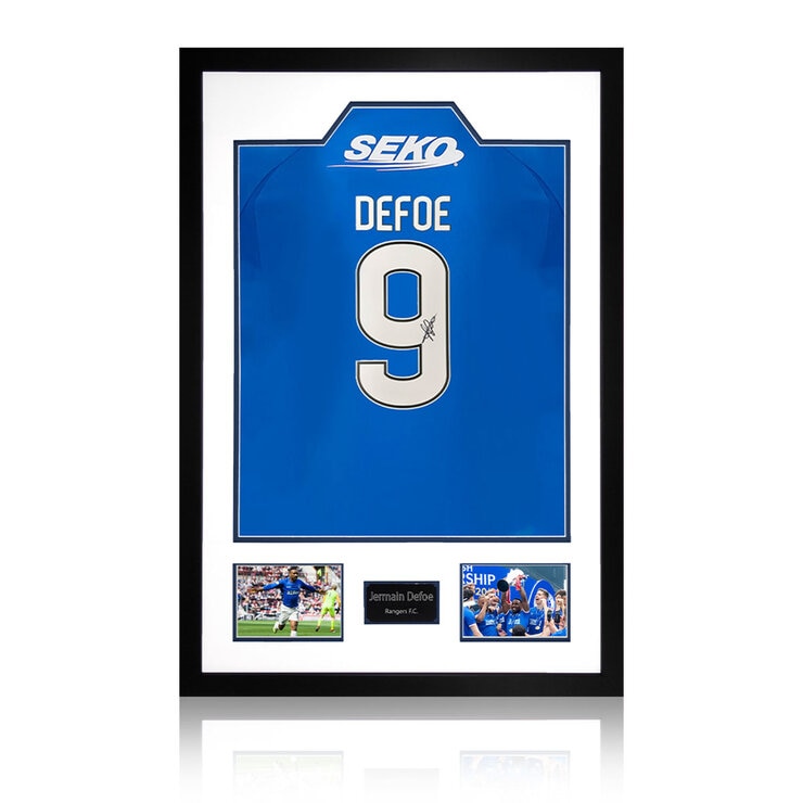 Jermain Defoe Signed Framed Rangers Football Shirt including 2 Photos Jermain Defoe Signed Framed Rangers Football Shirt including 2 Photos