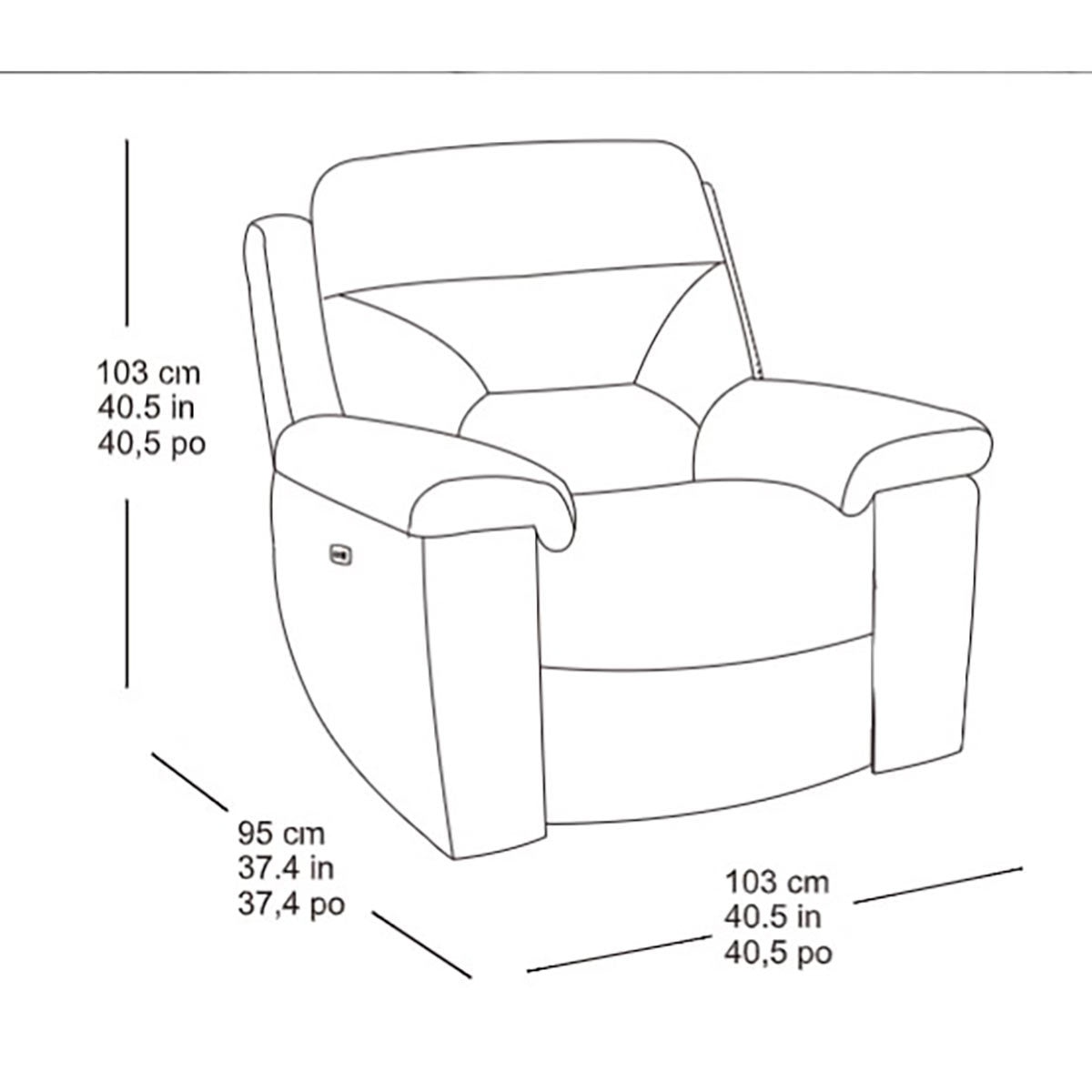 Line drawing of Kuka Grey Fabric Reclining Armchair