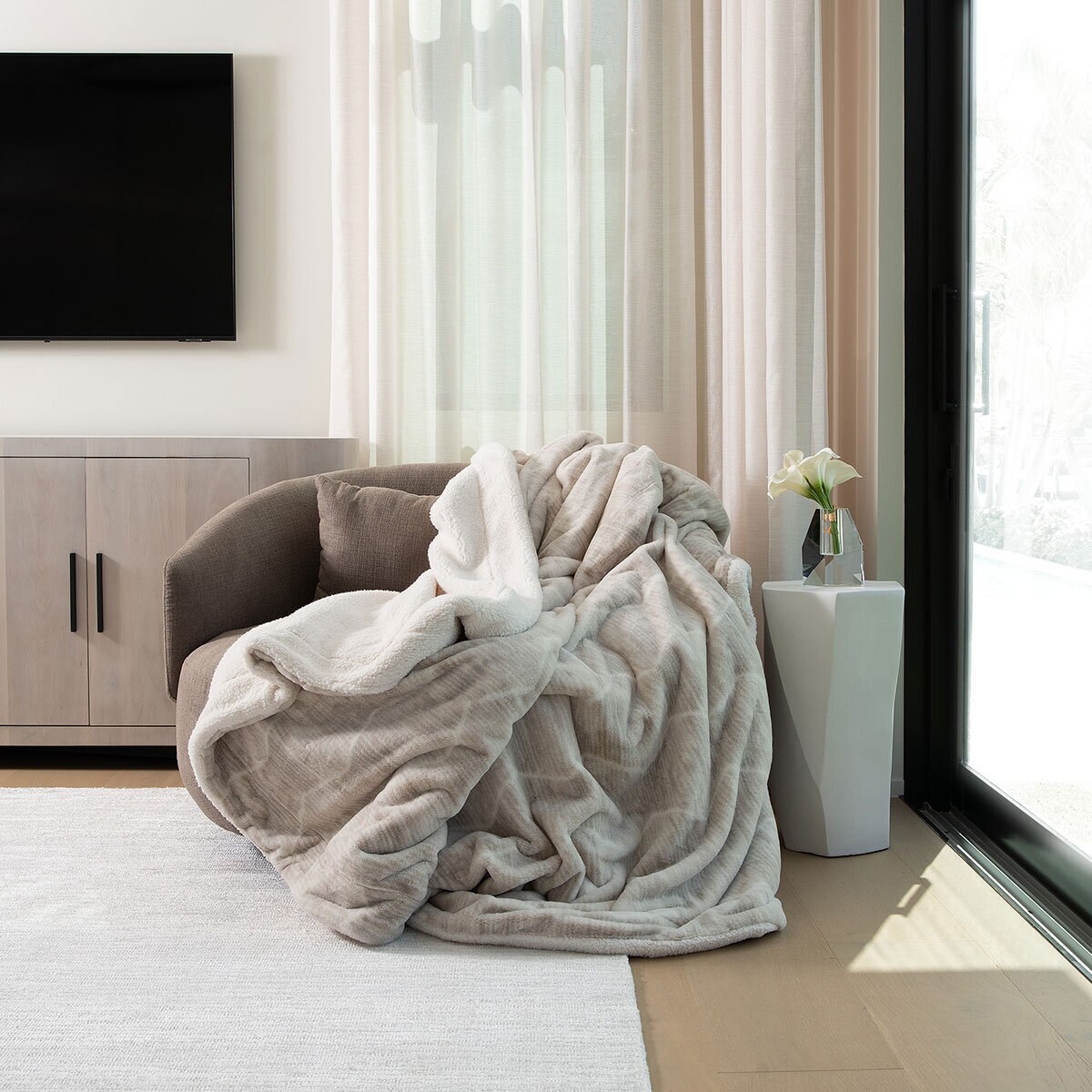 Mon Chateau Faux Fur u0026 Sherpa Blanket Grey Honeycomb , 24...