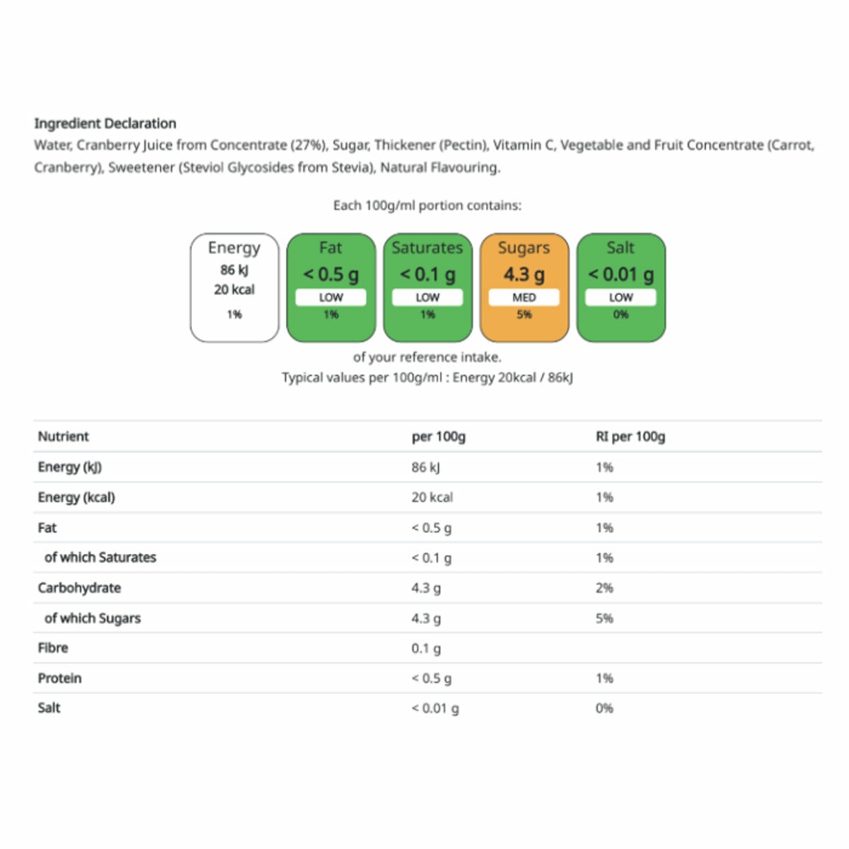 Oceanspray Cranberry Juice, 12 x 1L