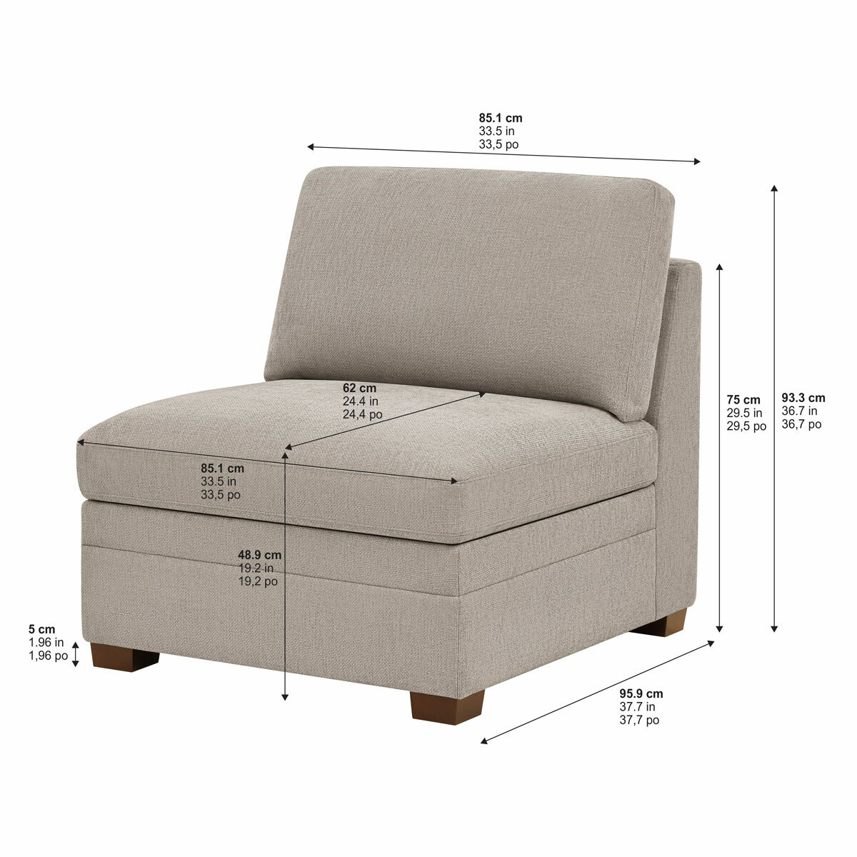 Tisdale Armless Piece Beige_Dimensions