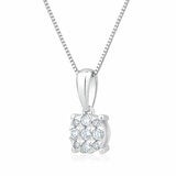 0.15ctw Round Brilliant Cut Diamond Cluster Pendant, 14ct White Gold 0.15ctw Round Brilliant Cut Diamond Cluster Pendant, 14ct White Gold