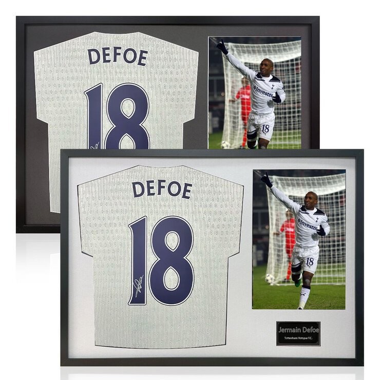 Jermain Defoe Signed Framed Spurs Football Shirt including 1 Photo in 2 Options: White or Black Mount Jermain Defoe Signed Framed Spurs Football Shirt including 1 Photo in 2 Options: White or Black Mount