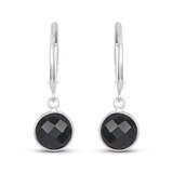 Round Cut Black Onyx Earrings, 14ct White Gold