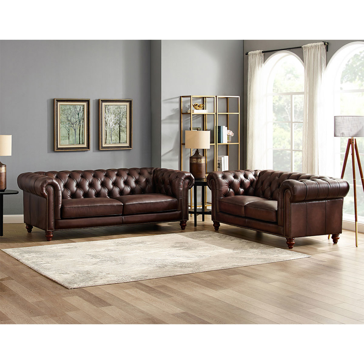 Allington 2 Seater Brown Leather Chesterfield Sofa