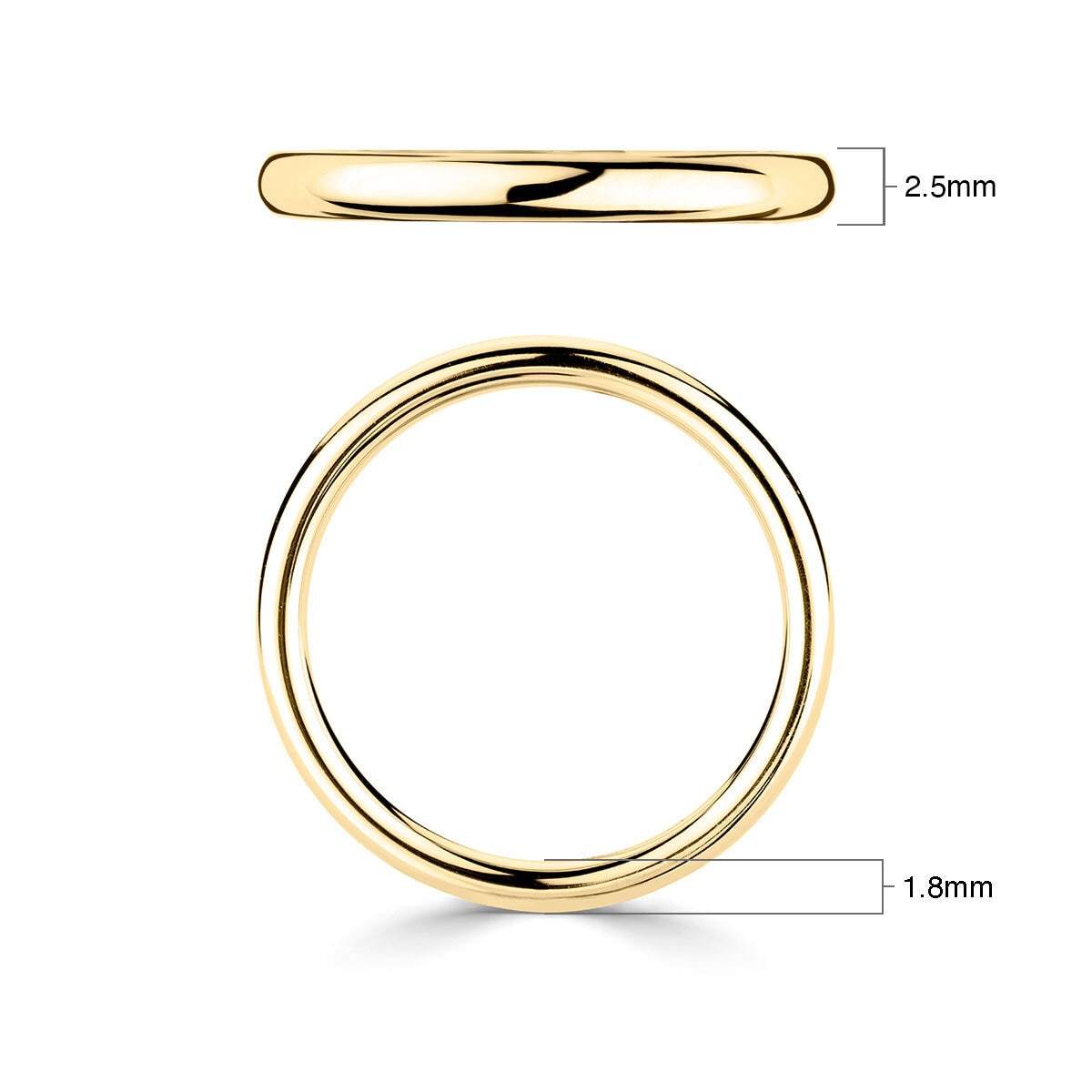 2.5mm Basic Court Wedding band. 18ct Yellow Gold