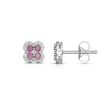Round Cut Garnet & 0.15ctw Diamond Earrings, 14ct White Gold