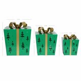 Green Metal Gift Boxes with LED Tree Pattern – Set of 3