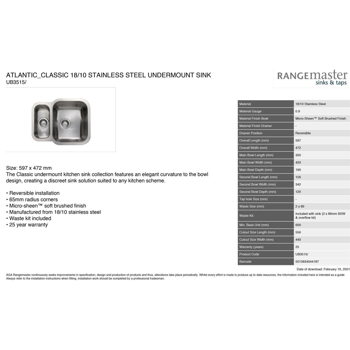 Rangemaster Classic Stainless Steel Sink in 2 Options Costco UK