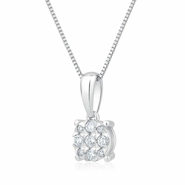 0.15ctw Round Brilliant Cut Diamond Cluster Pendant, 14ct White Gold 0.15ctw Round Brilliant Cut Diamond Cluster Pendant, 14ct White Gold