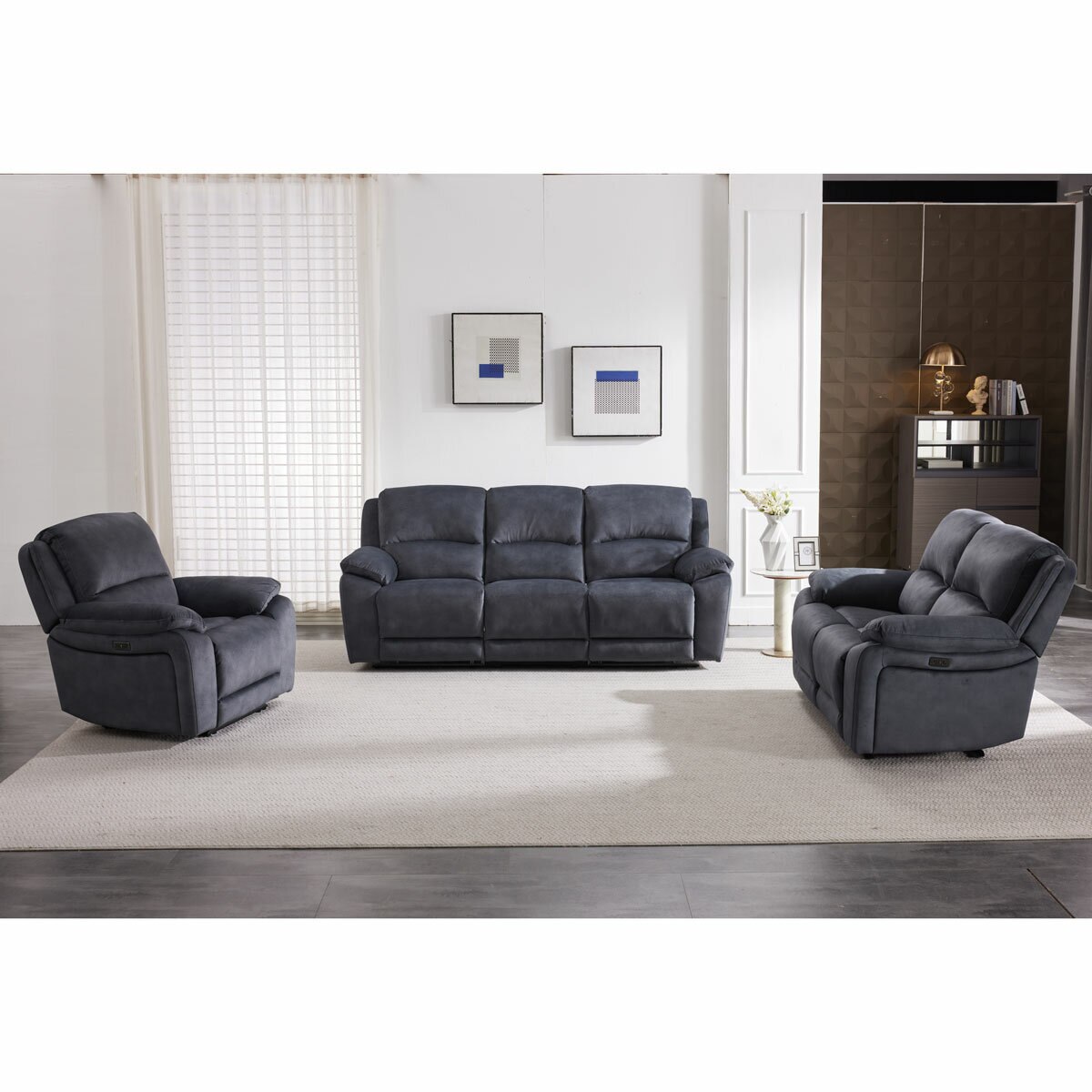 Belagio Grey Fabric Power Recliner 3 Seater Sofa