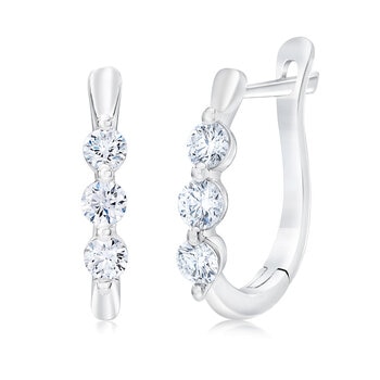 0.50ctw Round Brilliant 3 Stone Diamond Hoop Earrings, 14ct White Gold